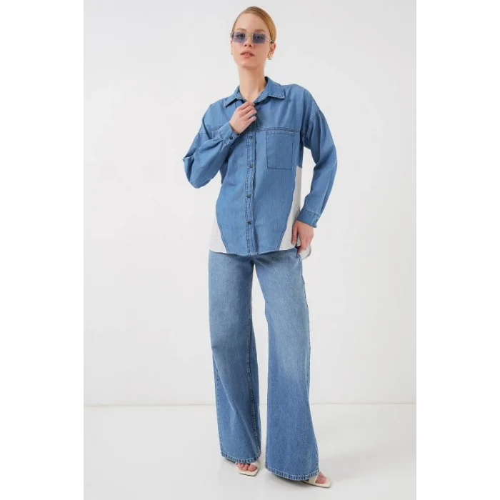 Sırt Detaylı Kot Gömlek 20305 - Mavi