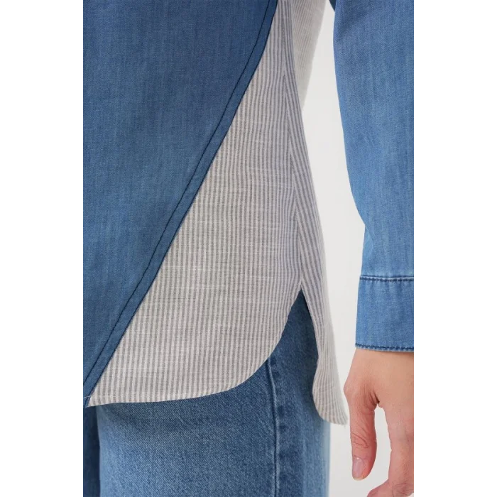 Sırt Detaylı Kot Gömlek 20305 - Mavi