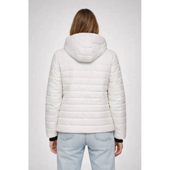 Şişme Kapüşonlu Fermuarlı Mont Su Itici Kapitone Astarlı Kumaş Cepli Kışlık Rahat Kalıp - Krem