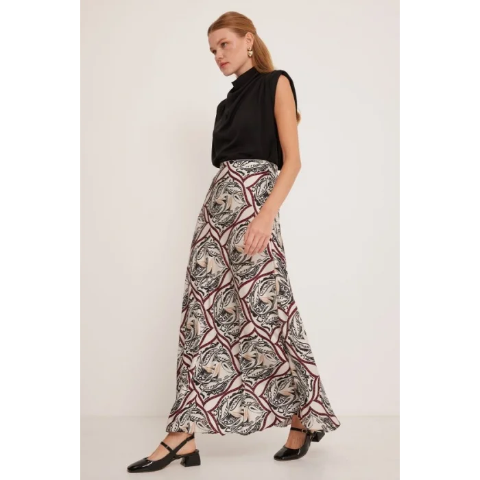 Siyah Bej Desenli Saten Etek 15877