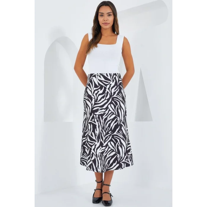 Siyah Beyaz Desenli Saten Etek 15806
