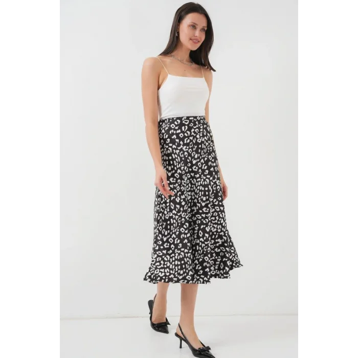 Siyah Beyaz Desenli Saten Etek 15806