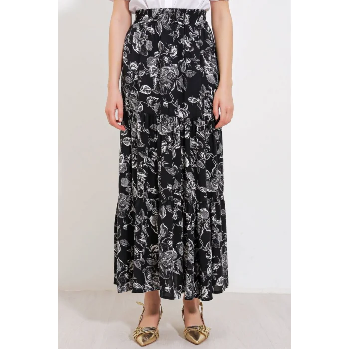 Siyah Desenli Uzun Viskon Etek 1898