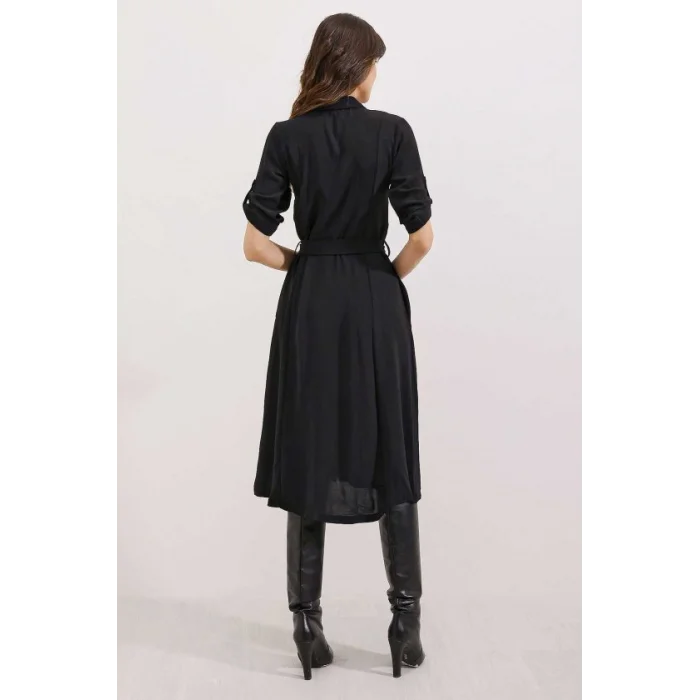 Siyah Kuşaklı Gömlek Elbise 2442