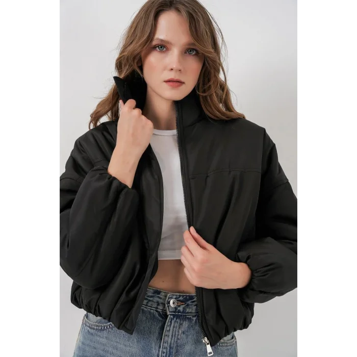 Siyah Oversize Bomber Şişme Mont 5124