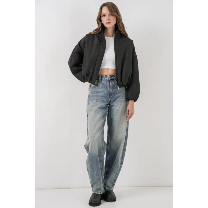 Siyah Oversize Bomber Şişme Mont 5124
