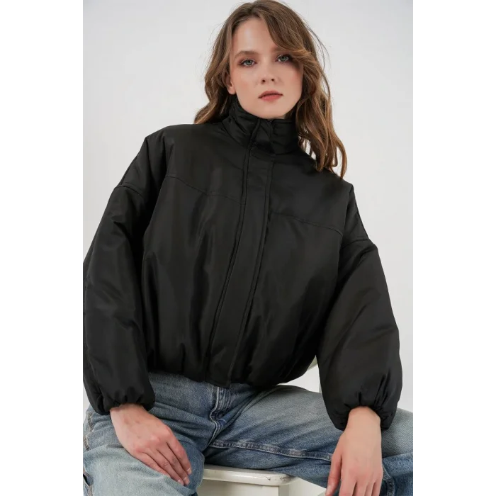 Siyah Oversize Bomber Şişme Mont 5124