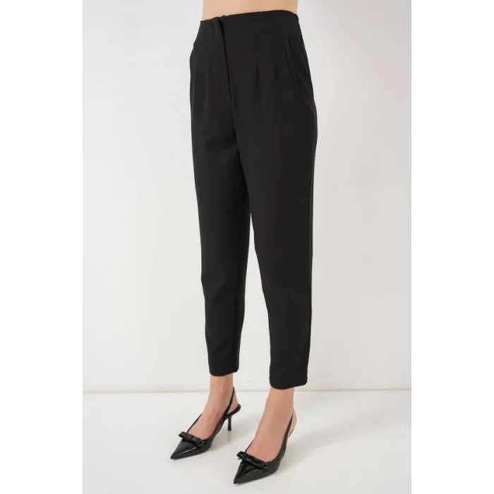 Siyah Yüksek Bel Kumaş Pantolon 6650