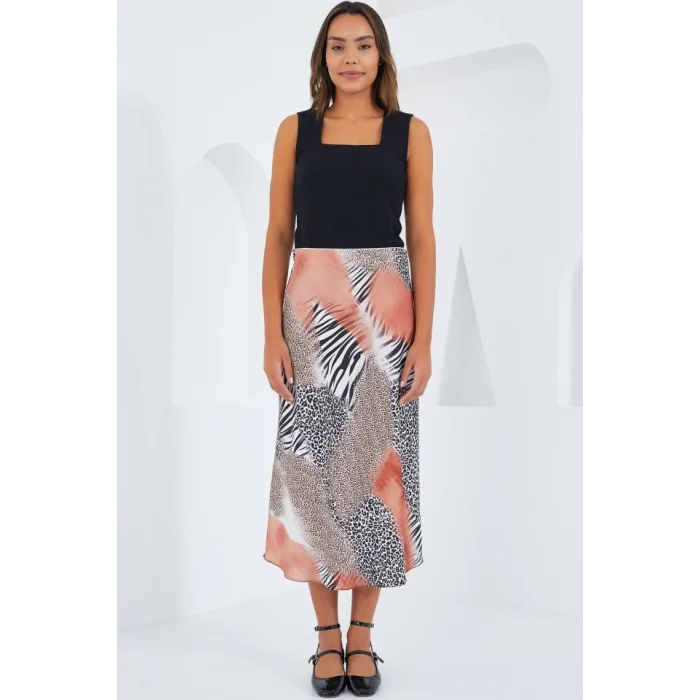 Somon Siyah Desenli Saten Etek 15806