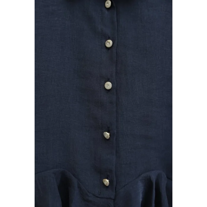 Taşlı Düğmeli Volan Detaylı Modal Gömlek Bluz -Laci