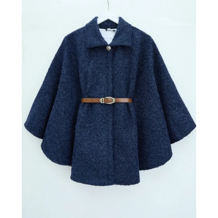 Tek Düğmeli  Beli Kemerli  Sakallı Panço  -Laci