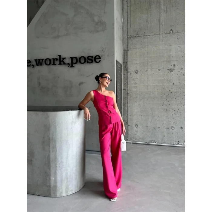 TEK KOL YELEK - PANTOLON TAKIM ATLAS - Fuşya
