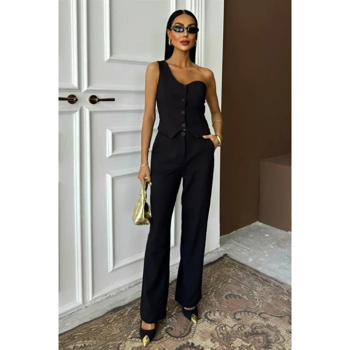 Tek Omuz Büstiyer Plazzo Pantolon Viscon Takım 10159