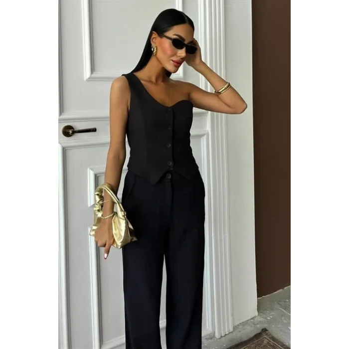 Tek Omuz Büstiyer Plazzo Pantolon Viscon Takım 10159