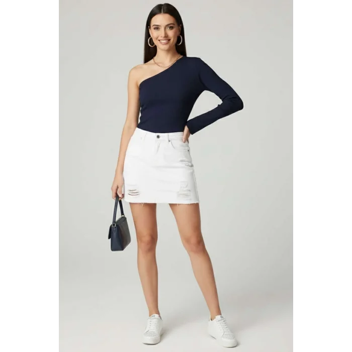 Tek Omuzlu Basic Bluz Lacivert T4275