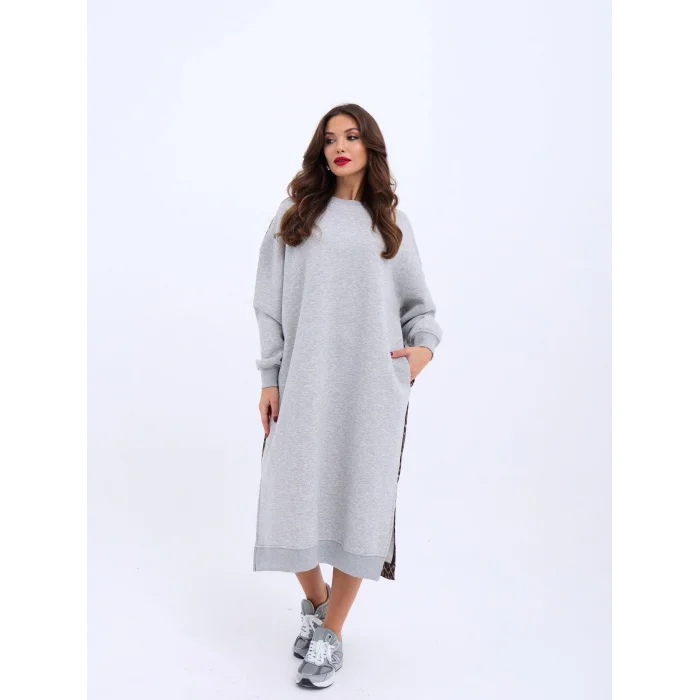 Kadın Arkası Leoparlı Yırtmaçlı Elbise