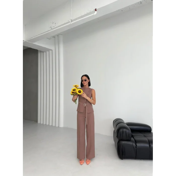 Ti̇na Asi̇metri̇k Keten Yelek Pantolon Takim