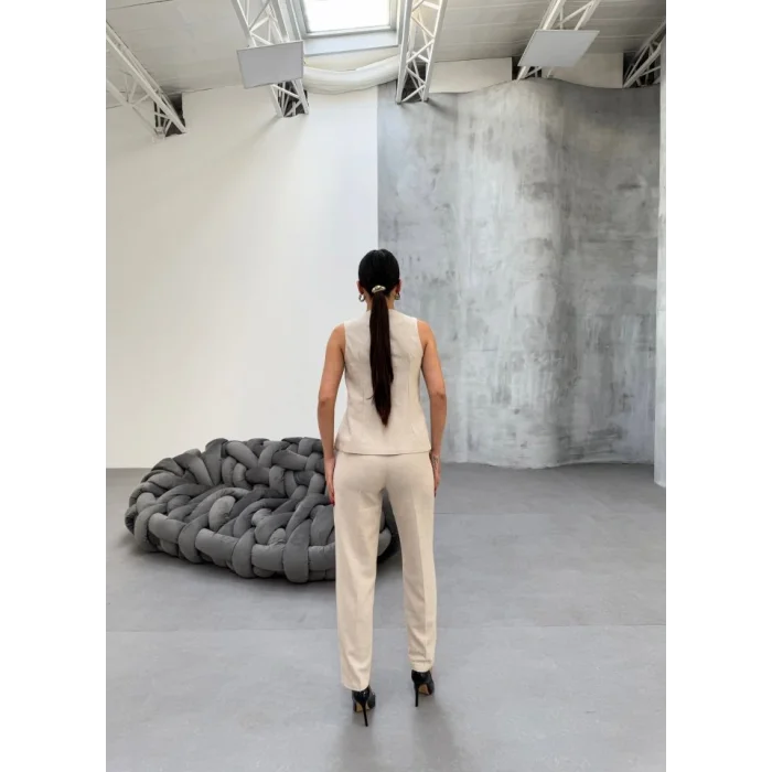 Ti̇na Asi̇metri̇k Keten Yelek Pantolon Takim