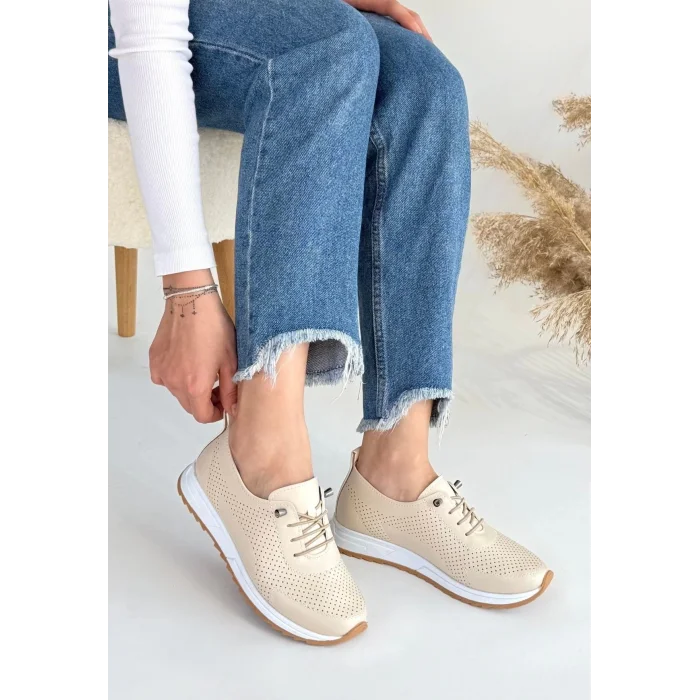 Tone Bej Cilt Bağcıklı Spor Ayakkabı