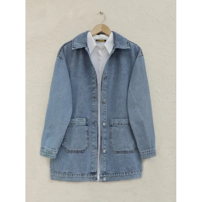 Torba Cepli Düğmeli Kot Ceket -Mavi