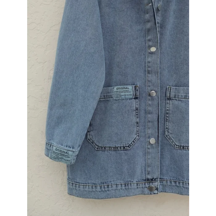 Torba Cepli Düğmeli Kot Ceket -Mavi