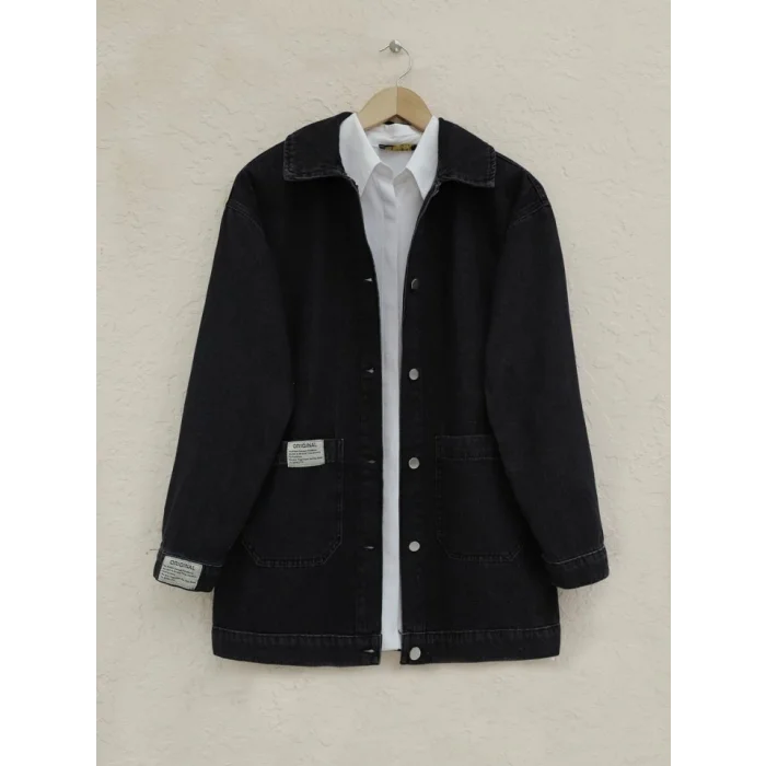 Torba Cepli Düğmeli Kot Ceket -Siyah