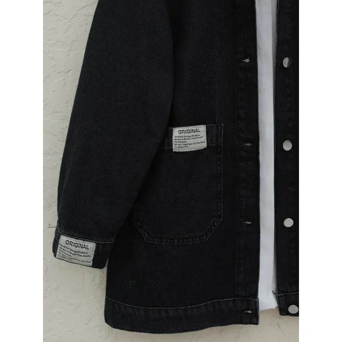 Torba Cepli Düğmeli Kot Ceket -Siyah