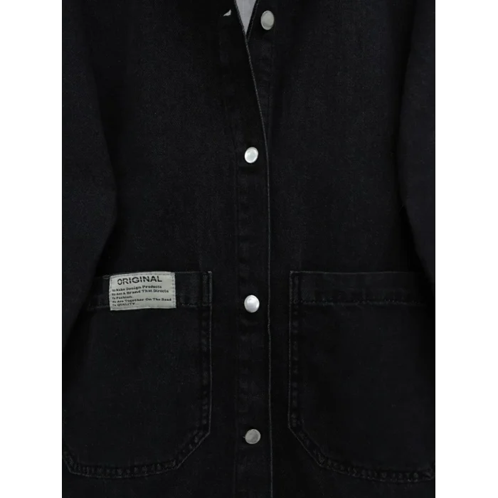 Torba Cepli Düğmeli Kot Ceket -Siyah