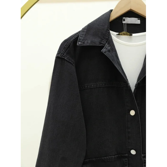 Torba Cepli Oval Kesim Kot Gömlek Ceket -Siyah