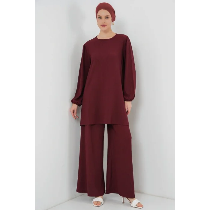Tunik Pantolon Alt Üst Takım 6663 - Bordo