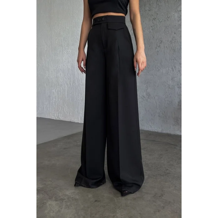 Üç Düğme Detayli Palazzo Pantolon