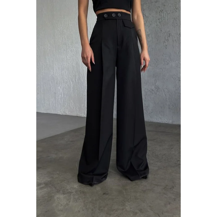 Üç Düğme Detayli Palazzo Pantolon