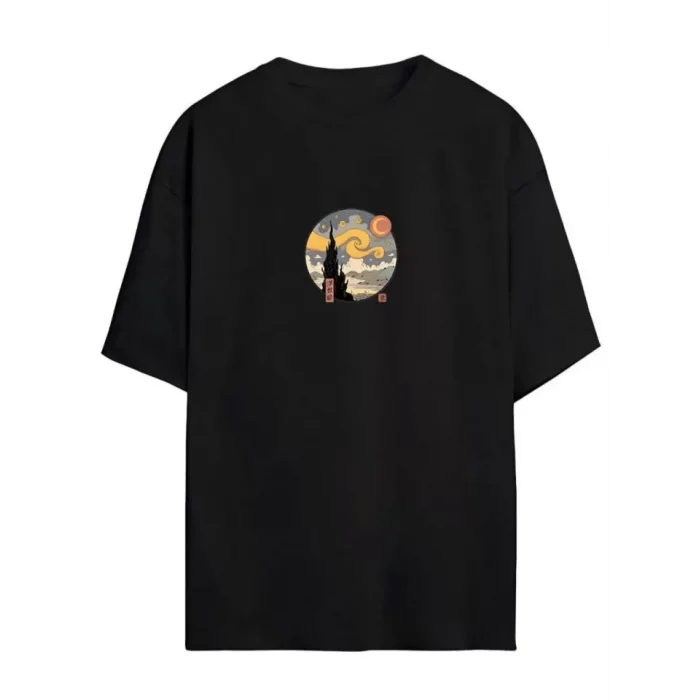Unisex Baskılı Oversize T-Shirt - Siyah