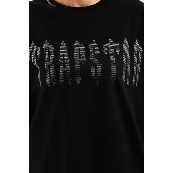 Unisex Taş Desenli Oversize T-Shirt - Siyah