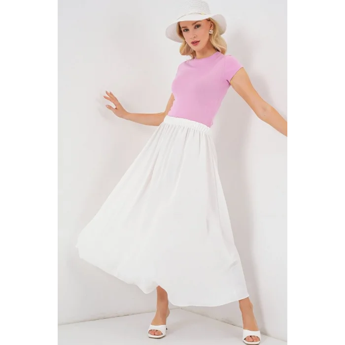 Uzun Ayrobin Etek 8050 - Beyaz