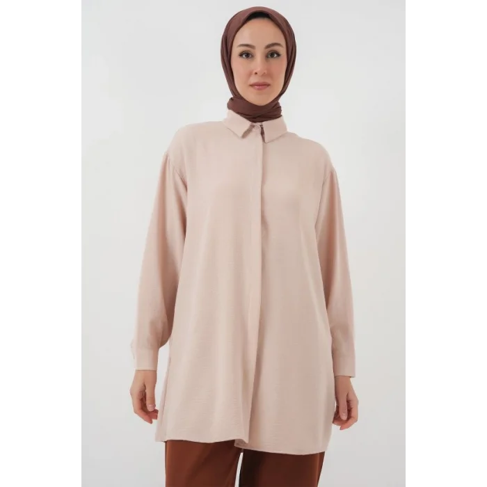 Uzun Gömlek Tunik 5945 - Krem