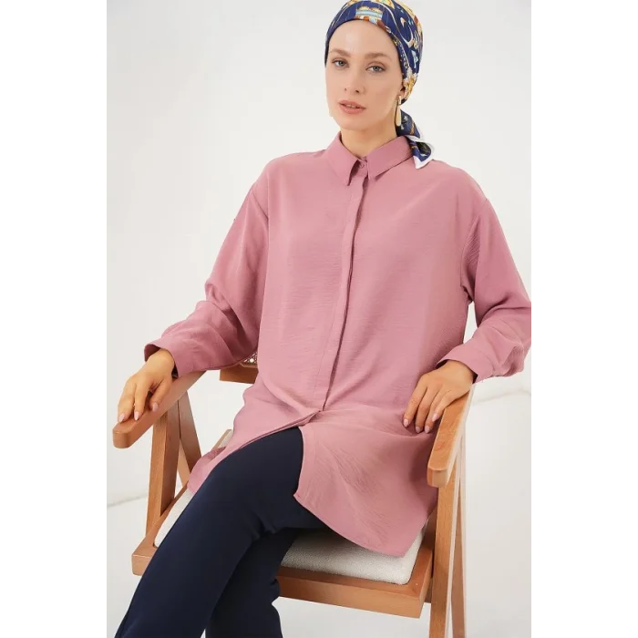 Uzun Gömlek Tunik 5945 - Pudra