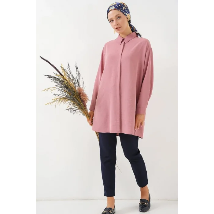 Uzun Gömlek Tunik 5945 - Pudra