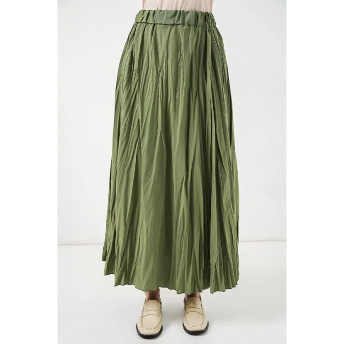 Uzun Kırışık Etek 8042 - A.Haki