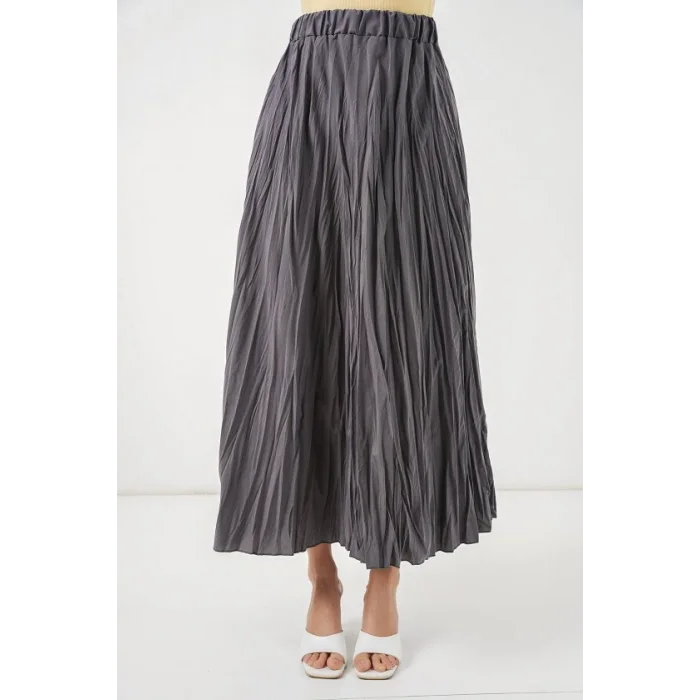 Uzun Kırışık Etek 8042 - Antrasit