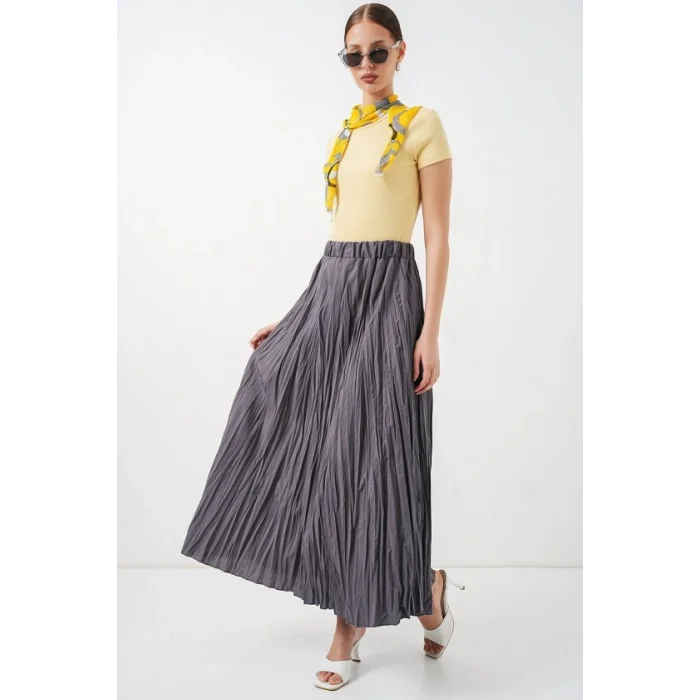 Uzun Kırışık Etek 8042 - Antrasit