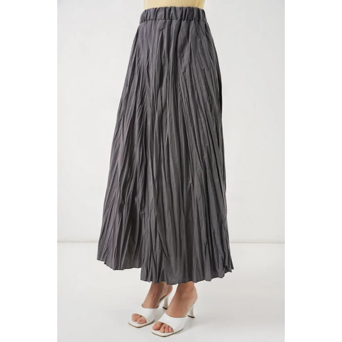 Uzun Kırışık Etek 8042 - Antrasit