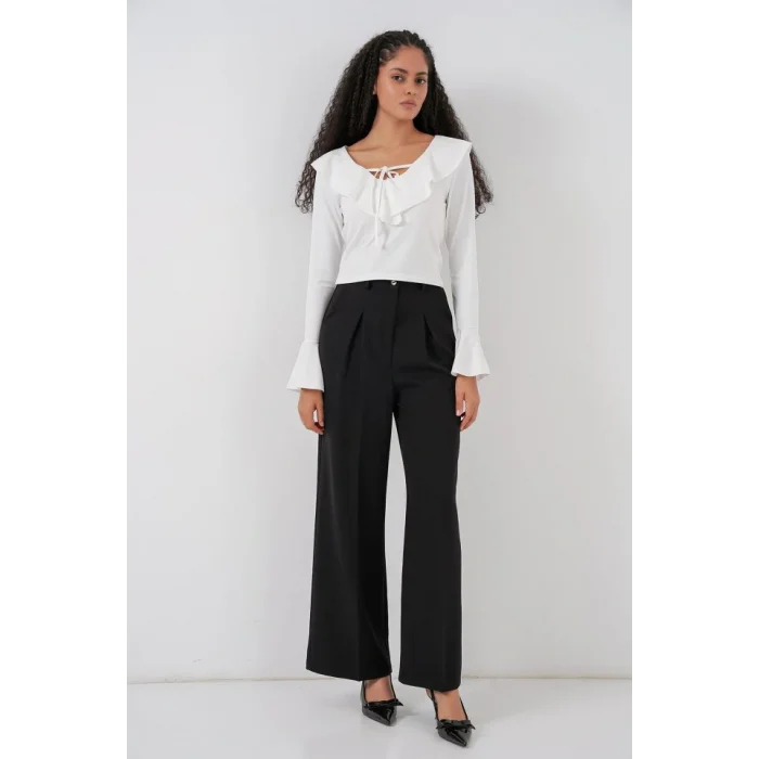 Uzun Kol Crop Bluz 979 - Beyaz