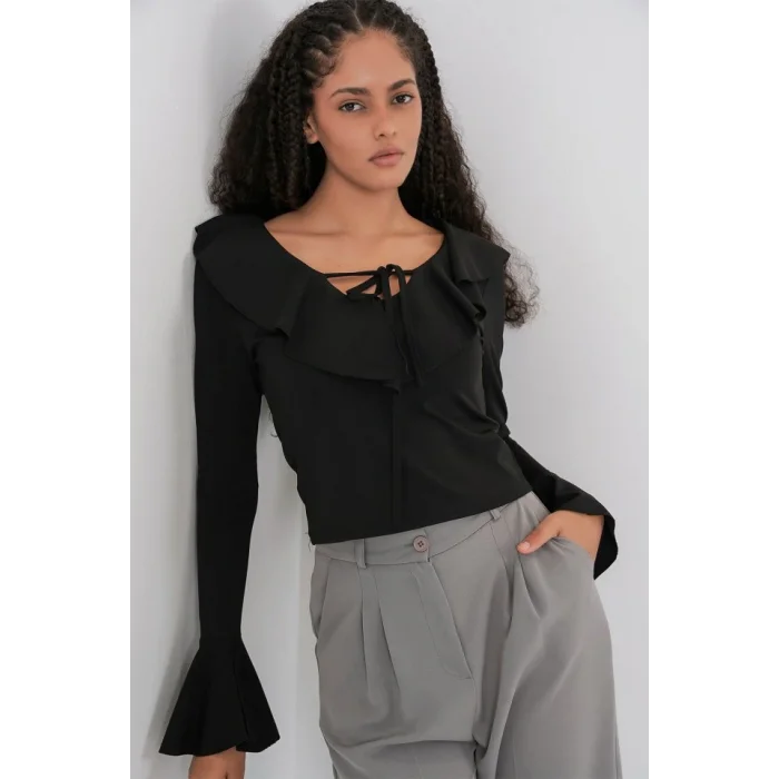 Uzun Kol Crop Bluz 979 - Siyah