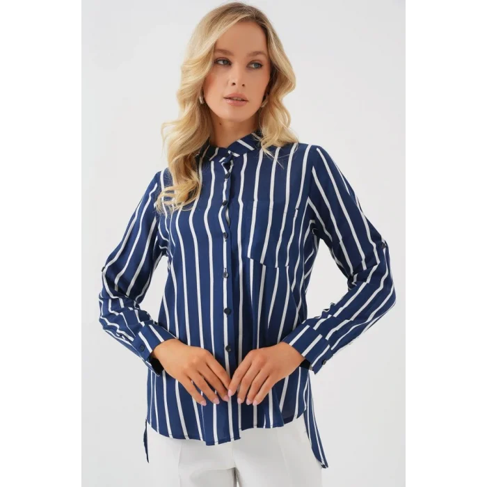 Uzun Kollu Çizgili Gömlek 20283 - A.Lacivert