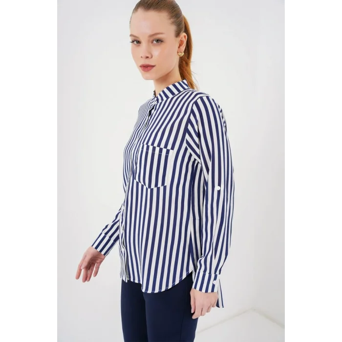 Uzun Kollu Çizgili Gömlek 20283 - Lacivert