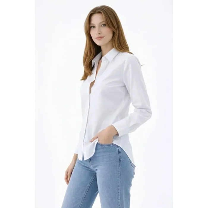 Uzun Kollu Gömlek Düğmeli Klasik Yaka Günlük Ve Ofis Şıklığına Uygun - Beyaz
