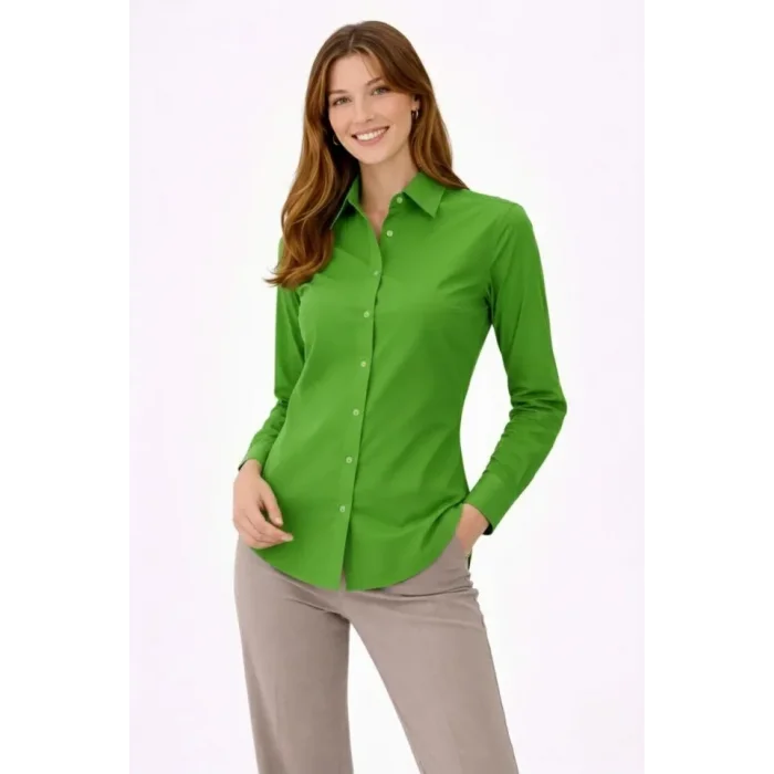 Uzun Kollu Gömlek Düğmeli Klasik Yaka Günlük Ve Ofis Şıklığına Uygun - Yeşil