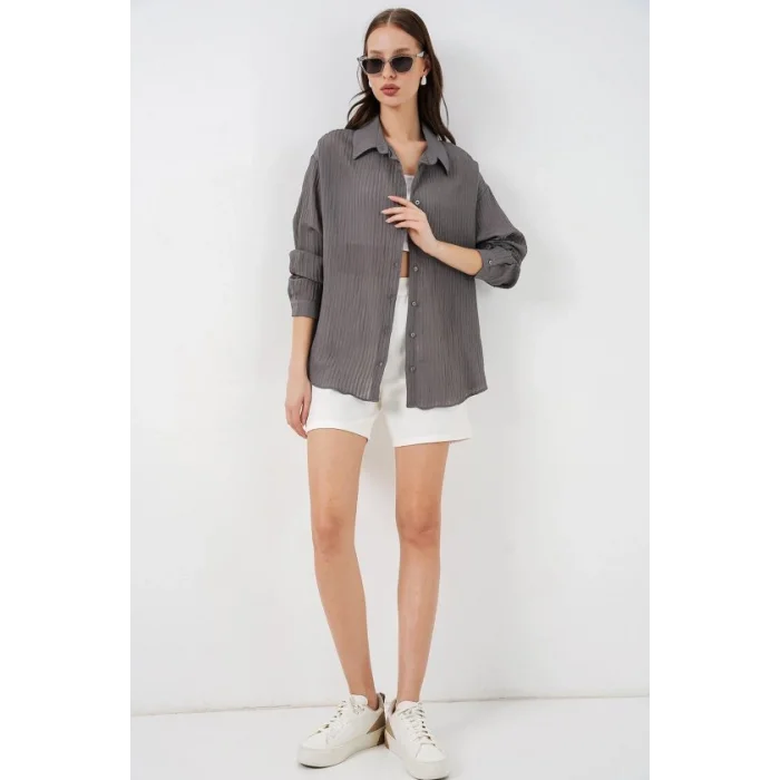 Uzun Oversize Gömlek 20320 - Antrasit