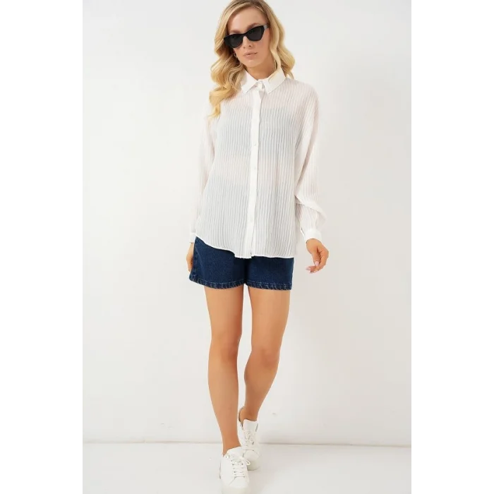 Uzun Oversize Gömlek 20320 - Beyaz